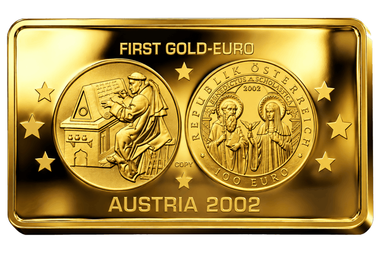 Złota moneta First Gold-Euro — Austria 2002